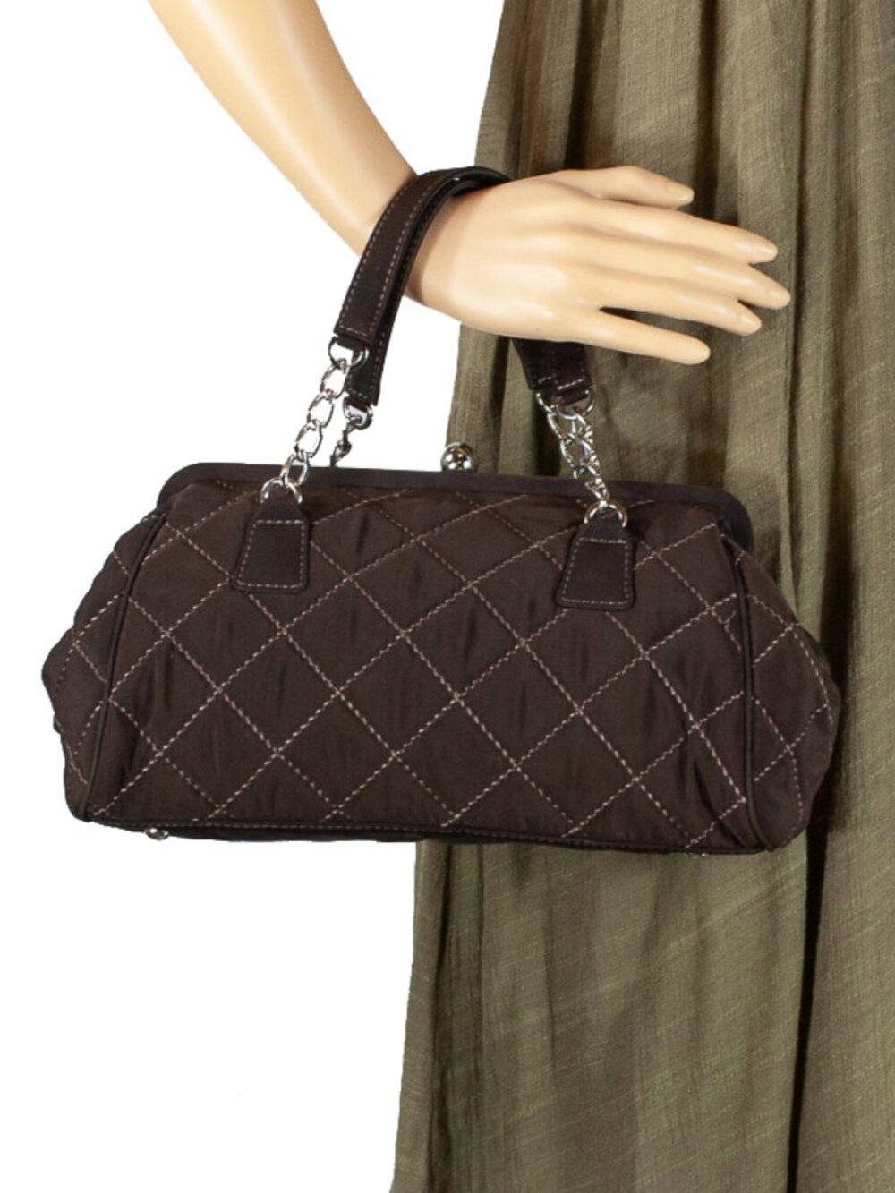 Vintage Vera Bradley Brown Quilted Kisslock Frame Satchel Chain Handle Structure